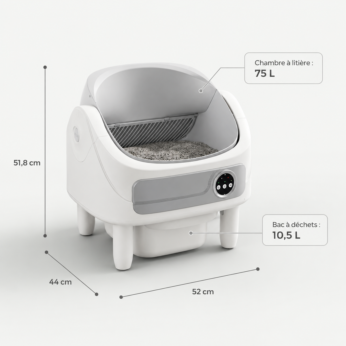 Litière Automatique Ouverte pour Chat – Bio-Radar, Connectée & Sécurisé