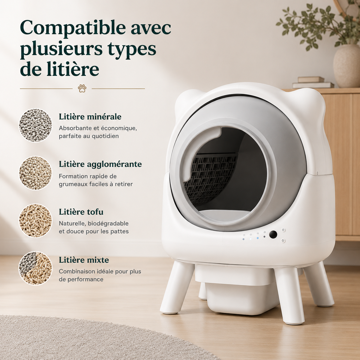 Litière Automatique pour Chat Fermée – Autonettoyante & Connectée