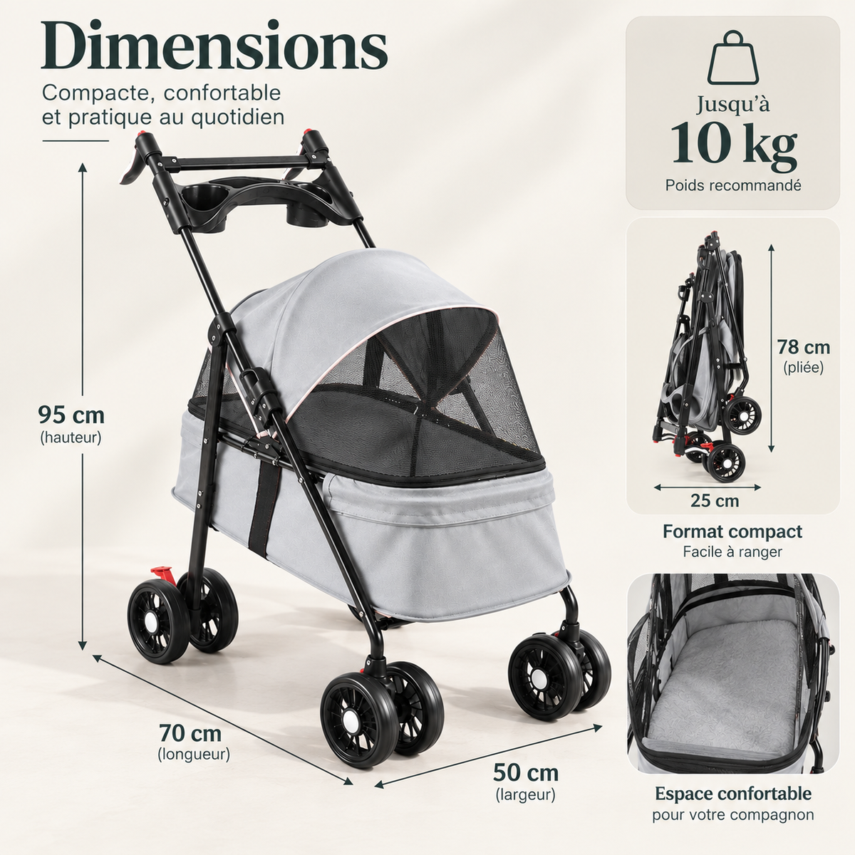Poussette pour chien 2-en-1 avec nacelle amovible | Pawavo Move
