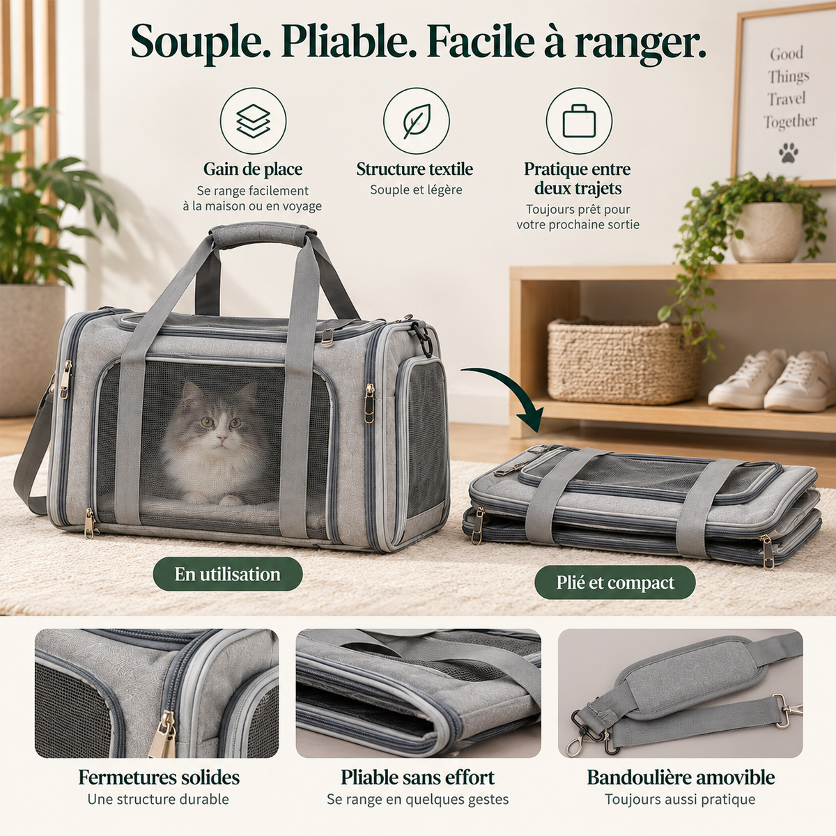 Sac de transport chat cabine avion, pliable et respirant – Pawavo Air