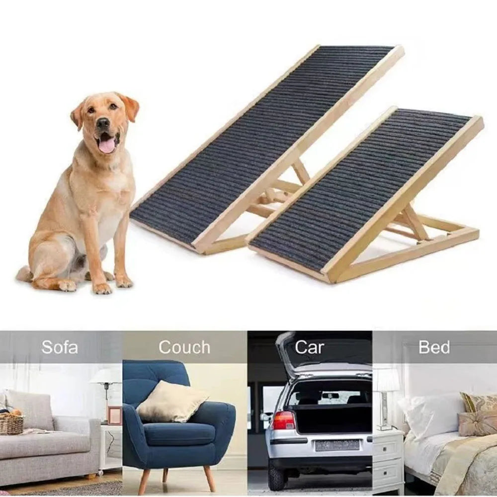 Rampe pour chien pliable et réglable – Bois, antidérapante, 4 hauteurs