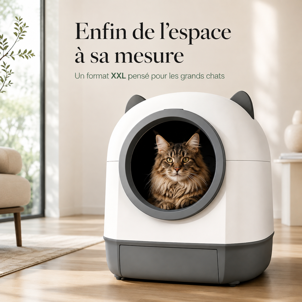Litière Automatique XXL pour Chat – Grand Format, Autonettoyante & Connectée
