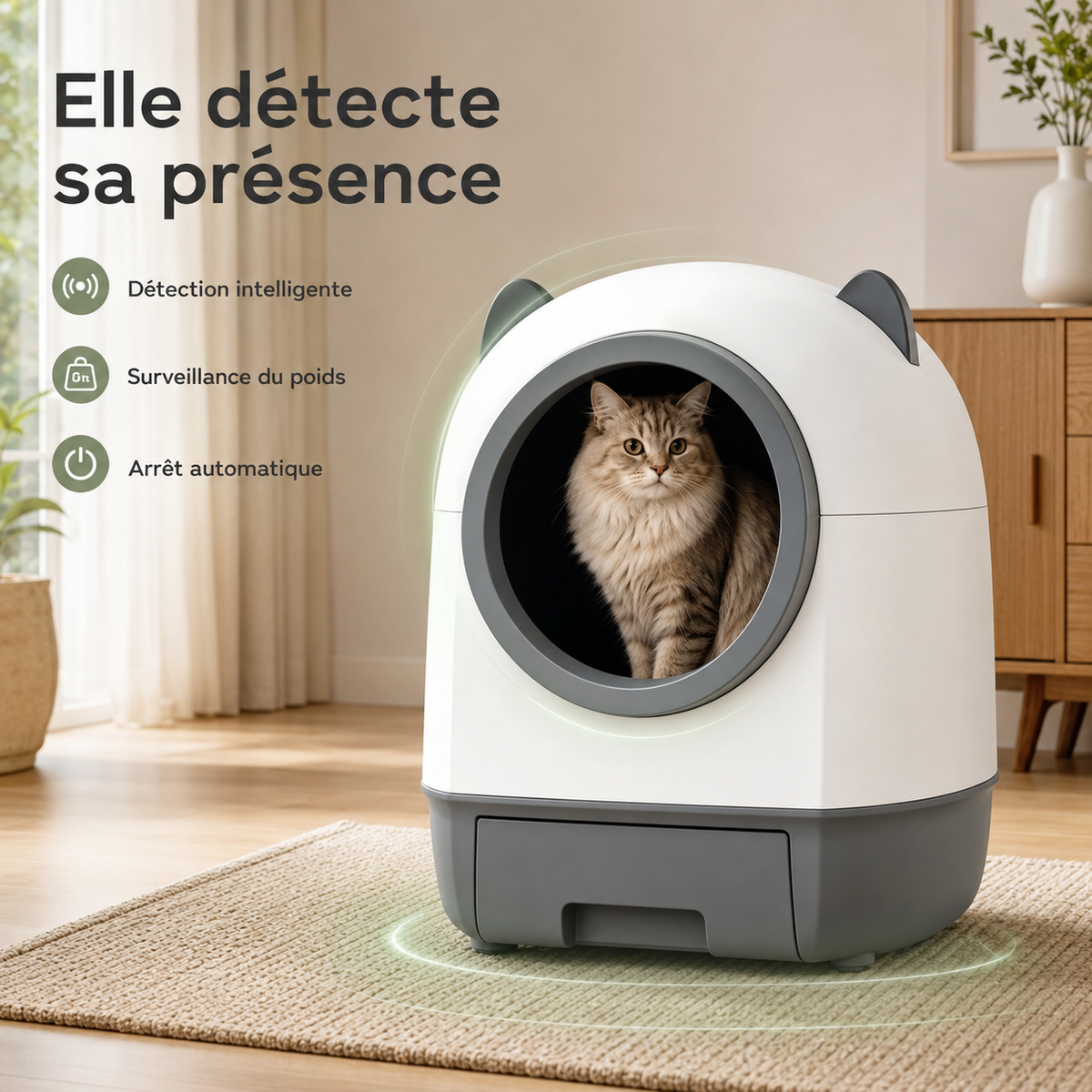 Litière Automatique XXL pour Chat – Grand Format, Autonettoyante & Connectée