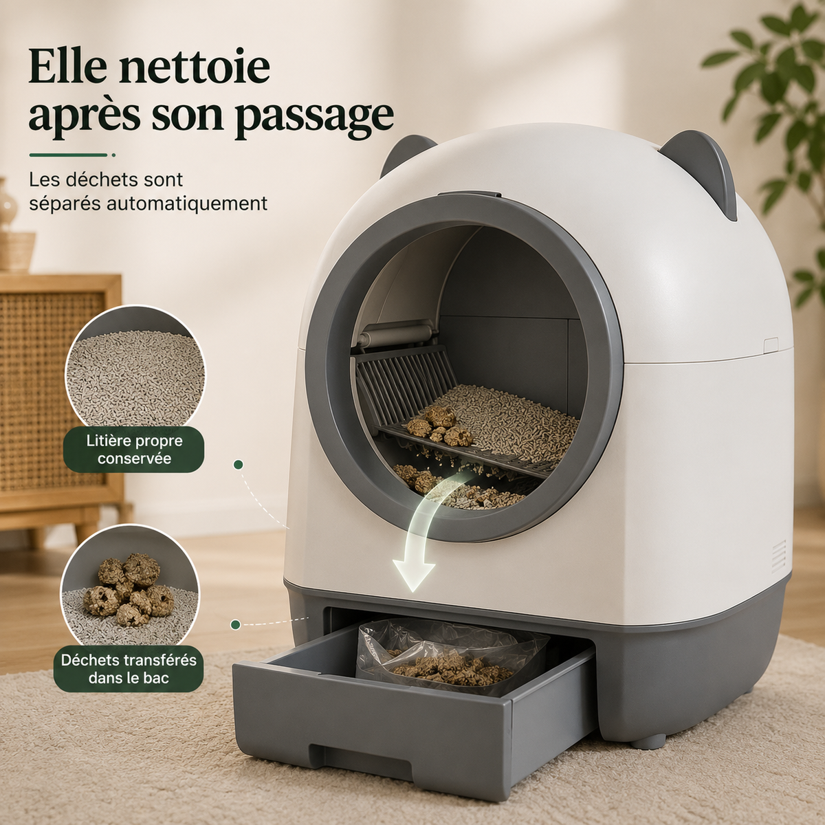 Litière Automatique XXL pour Chat – Grand Format, Autonettoyante & Connectée