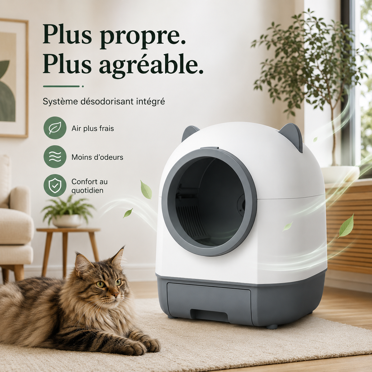 Litière Automatique XXL pour Chat – Grand Format, Autonettoyante & Connectée