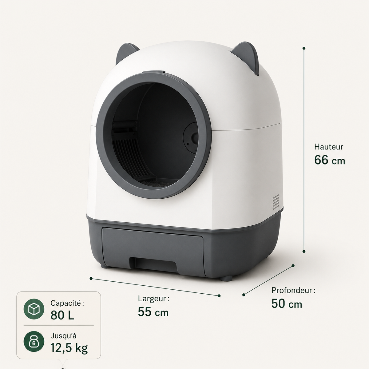 Litière Automatique XXL pour Chat – Grand Format, Autonettoyante & Connectée