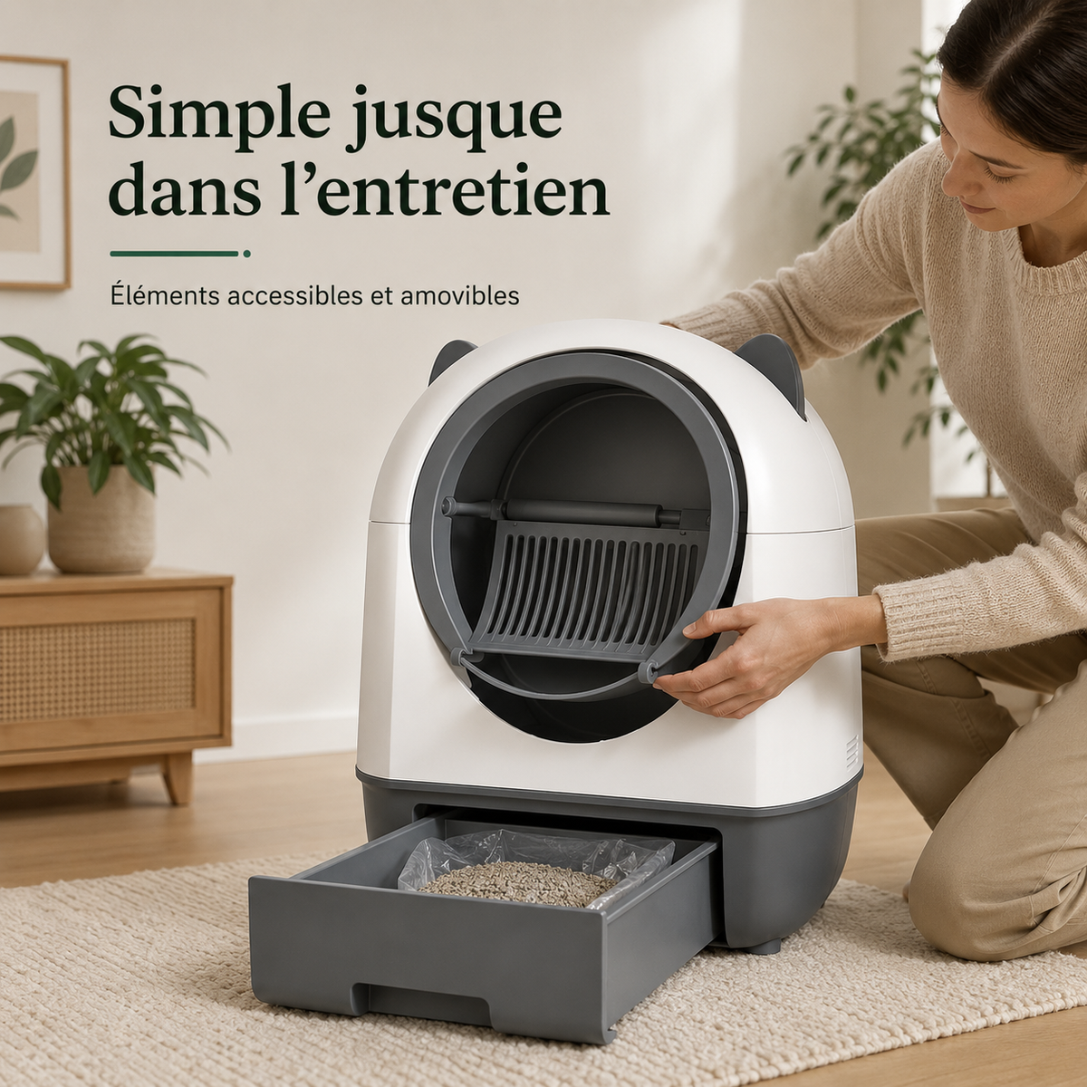 Litière Automatique XXL pour Chat – Grand Format, Autonettoyante & Connectée