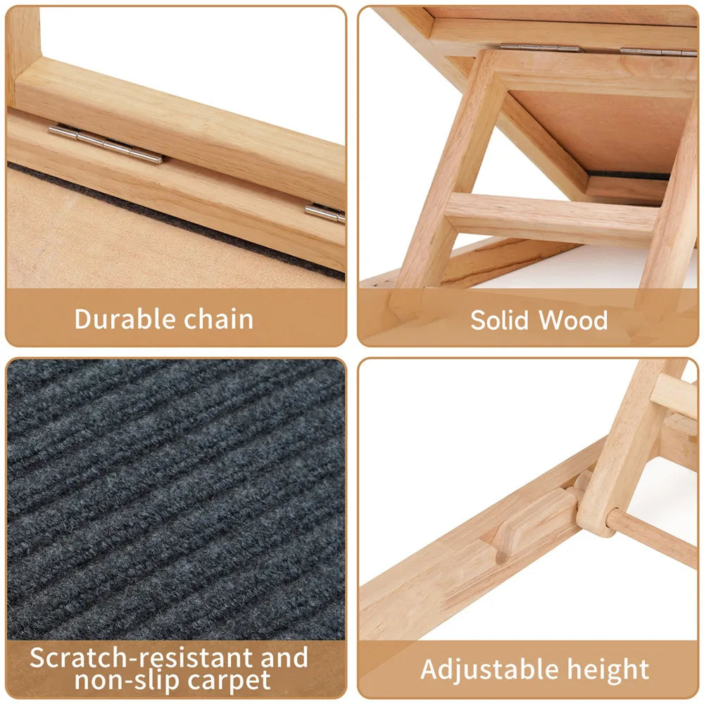 Rampe pour chien pliable et réglable – Bois, antidérapante, 4 hauteurs