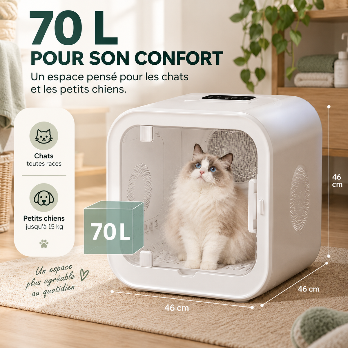 Cabine de séchage pour chien et chat 70 L – Pawavo AirCabin